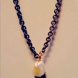 Grazia & Marica Vozza Fresh Water Pearl Gunmetal Black Chain 925 Sterling Silver